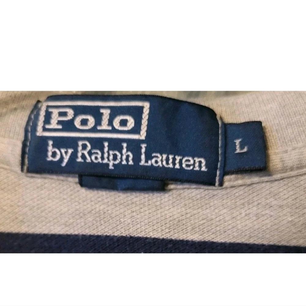 Polo Ralph Lauren Men's Shirt Large Short Sleeve Gray Navy Striped Preppy Modern